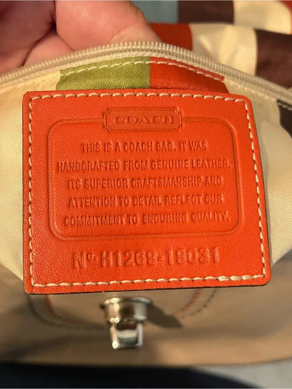 COACH Cream Leather 70 anniversary Stripe Lining and Orange blue legacy Willis